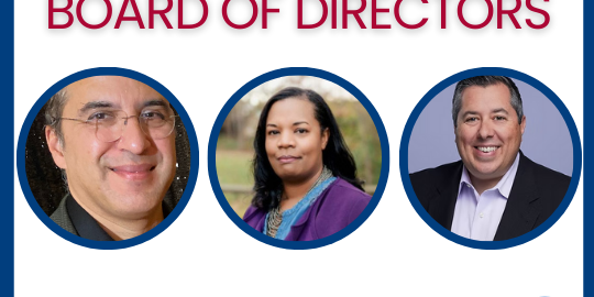 New Board Members square image that pictures 3 smaller circles with faces of new Board Members joining the ESC-US Board of Directors, Sheneque Brawley-Duncan of EXC of the Triangle, Vineet Kumar of 501 Commons, and Philip Waitzman of Executive Service Corps Chicago.
